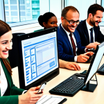 Digital Public Administration**

Prompt: *Modern government office, diverse people using computers and smartphones, online forms, data visualizations, smiling citizens, bright and efficient atmosphere, keywords: "digitalization, efficiency, transparency, accessibility," focus on ease of use.*

**