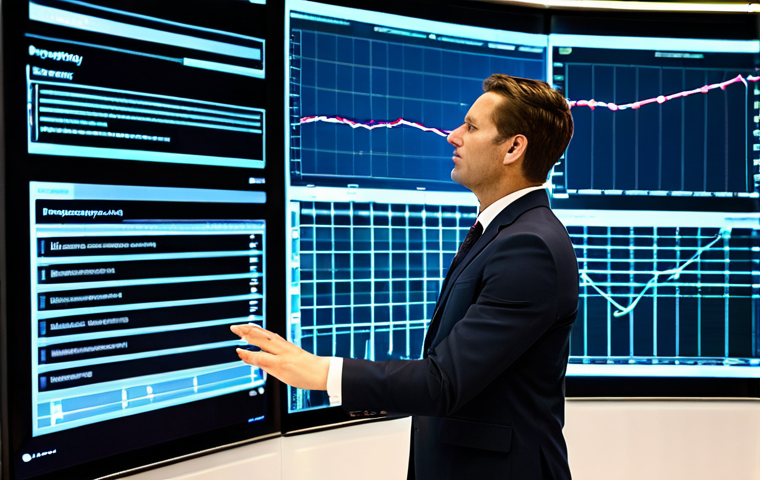 A professional public manager in a modest business suit, standing confidently in a modern, high-tech government office. The manager is looking at a large, interactive digital screen displaying complex data visualizations and strategic plans, with one hand subtly gesturing towards the display. The environment is clean and organized, emphasizing innovation and forward-thinking. fully clothed, safe for work, appropriate content, professional, perfect anatomy, correct proportions, natural pose, well-formed hands, proper finger count, natural body proportions, professional photography, high quality.