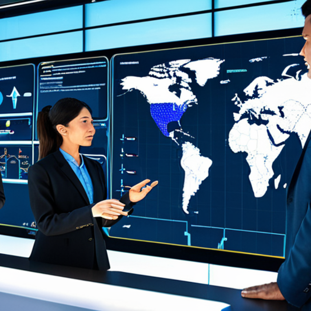 A diverse group of professional public managers, including men and women, dressed in modest, contemporary business suits and professional attire. They are gathered in a brightly lit, futuristic government innovation lab. Large holographic screens and transparent digital displays surround them, showcasing complex data visualizations, AI algorithms, and interactive maps representing urban planning and efficient resource allocation. They are actively engaged in a collaborative discussion, pointing at data, demonstrating a forward-thinking and technologically advanced approach to public service. High resolution, professional photography, perfect anatomy, correct proportions, natural pose, well-formed hands, proper finger count, natural body proportions, fully clothed, appropriate attire, safe for work, appropriate content, professional.