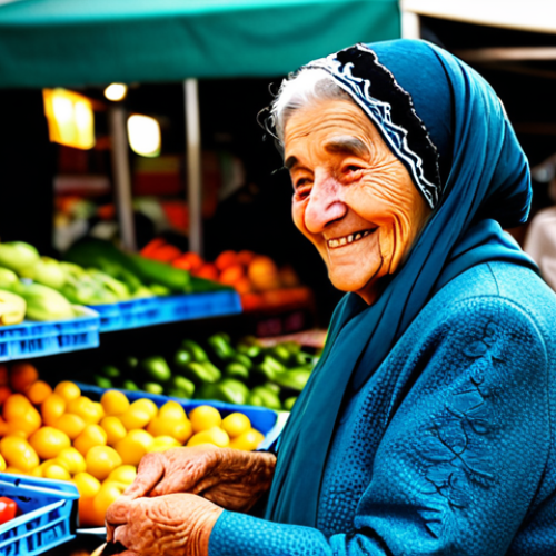 Home 22 **
A vibrant scene in a bustling Madrid marketplace. An elderly woman, "abuela," with a warm smile, is selecting fresh produce from a colorful stall. She is wearing a traditional, modest dress and an "mantilla." The background features blurred market vendors and shoppers. Focus on capturing the authentic Spanish atmosphere, with natural light and realistic textures. "Safe for work," "appropriate content," "fully clothed," "family-friendly," perfect anatomy, natural proportions, high-resolution photograph.
**