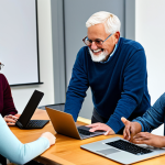 Community Meeting - Digital Inclusion**

"A diverse group of fully clothed vecinos (neighbors) are gathered in a well-lit community room, discussing ways to improve digital communication. Some are using laptops, others are chatting with tablets. An older gentleman is being patiently assisted by a younger woman. The scene is friendly and inclusive. Safe for work, appropriate content, professional setting, modest clothing, perfect anatomy, natural proportions, family-friendly, well-formed hands."

**