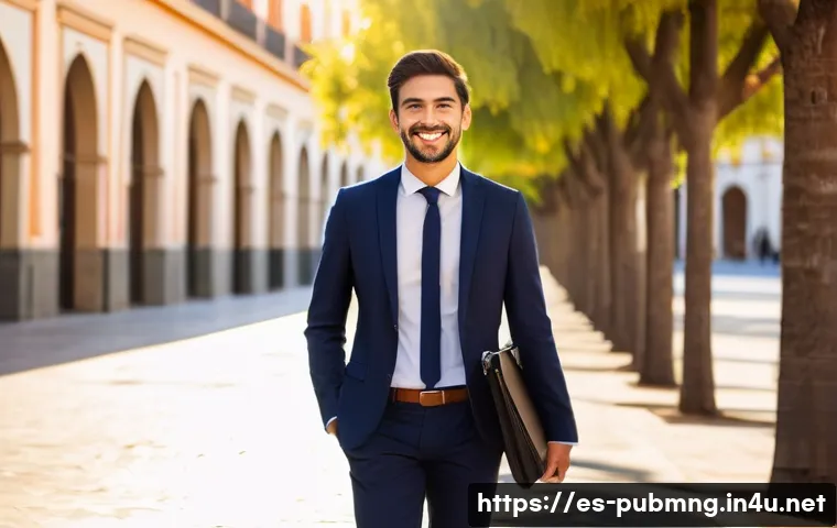 공공관리사 자격증의 장점과 단점 분석 - **Prompt:** A young professional in their early 30s, with a warm smile, confidently walking out of a...