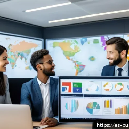 Home 17 공공관리사 자격증으로 가능한 글로벌 직무 영역 - A professional multicultural team in a modern international office environment, collaborating on a d...