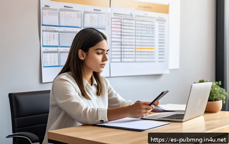 공공관리사 자격증 합격률 분석 - A focused young Latin American professional woman studying at a tidy home office desk, surrounded by...